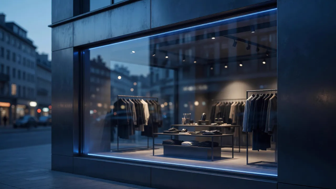 Schaufenster und rahmenlose Ganzglasfront
